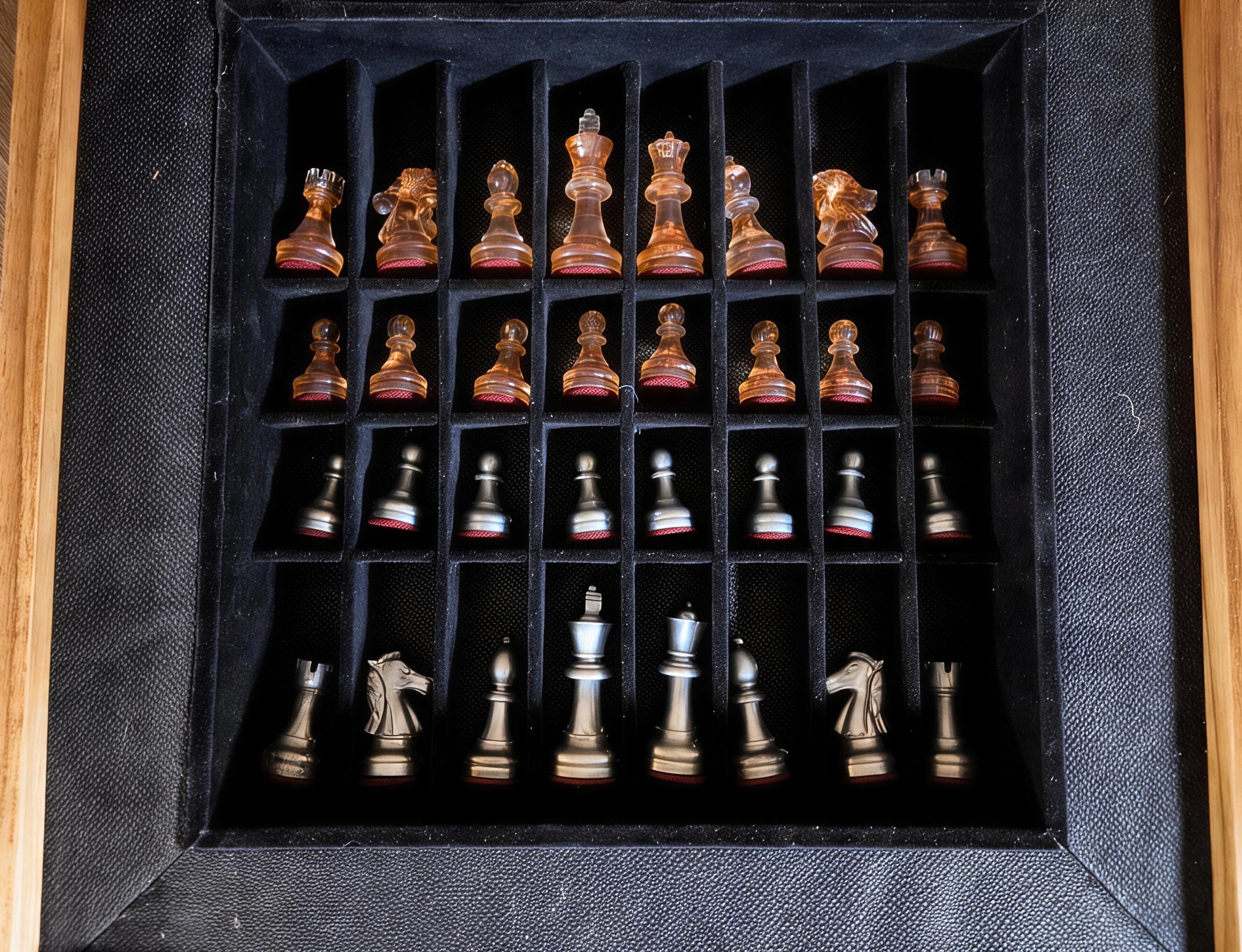 Royal Obsidian Ember, Teak Wood & Resin Chess Set with Metallic Leaf Accents