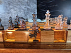 Luminous Sparta - Illuminated Teak & Resin Chess Set with Spartan Sculptural Elements