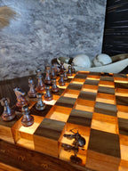 Luminous Sparta - Illuminated Teak & Resin Chess Set with Spartan Sculptural Elements